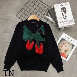 Women Round Neck Long Sleeves Sweater With Rhinestone Size Small